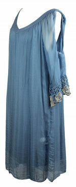 Load image into Gallery viewer, BZNA Ibiza Empire Dress Blau Sommer Kleid Seidenkleid Damen Seide Silk Häckel
