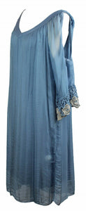 BZNA Ibiza Empire Dress Blau Sommer Kleid Seidenkleid Damen Seide Silk Häckel