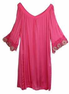 BZNA Ibiza Empire Dress Fuxia Sommer Kleid Seidenkleid Damen Seide Silk Häckel