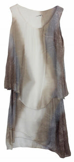 Load image into Gallery viewer, BZNA Ibiza Empire Batik Dress Taupe Sommer Lagenkleid Seidenkleid Damen Seide

