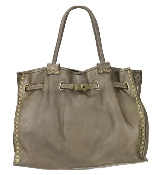 BZNA Isa Taupe vintage Italy Designer Business Damen Handtasche Ledertasche - B Z N A