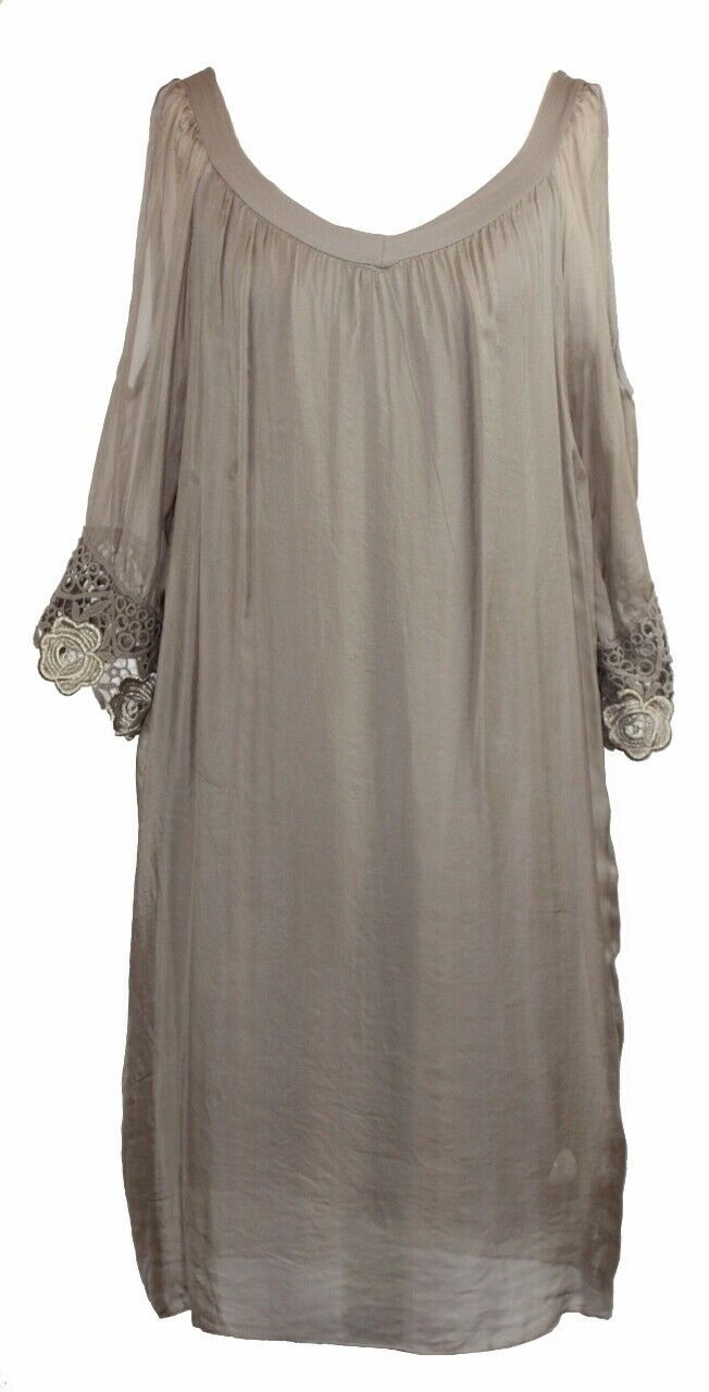 BZNA Ibiza Empire Dress Taupe Sommer Kleid Seidenkleid Damen Seide Silk Häckel