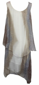BZNA Ibiza Empire Batik Dress Taupe Sommer Lagenkleid Seidenkleid Damen Seide
