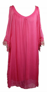 Load image into Gallery viewer, BZNA Ibiza Empire Dress Fuxia Sommer Kleid Seidenkleid Damen Seide Silk Häckel
