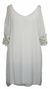 BZNA Ibiza Empire Dress Weiß Sommer Kleid Seidenkleid Damen Seide Silk Häckel