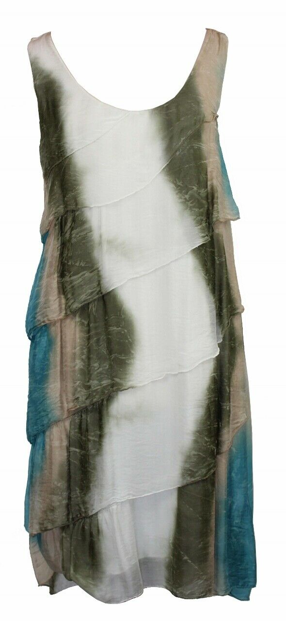 BZNA Ibiza Empire Batik  Dress Grün Sommer Kleid Seidenkleid Damen Seide Silk