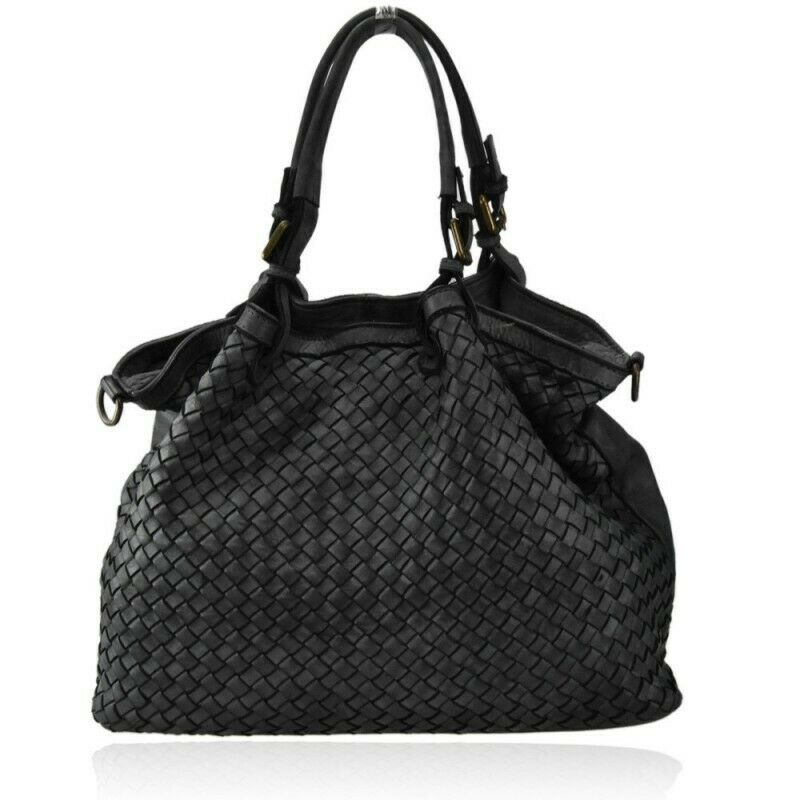 BZNA Bag Rina Black Lederfarben Italy Designer Damen Handtasche Schultertasche - B Z N A