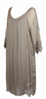 Load image into Gallery viewer, BZNA Ibiza Empire Dress Taupe Sommer Kleid Seidenkleid Damen Seide Silk Häckel
