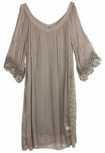 BZNA Ibiza Empire Dress Taupe Sommer Kleid Seidenkleid Damen Seide Silk Häckel