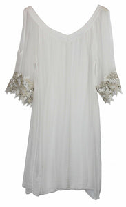 BZNA Ibiza Empire Dress Weiß Sommer Kleid Seidenkleid Damen Seide Silk Häckel