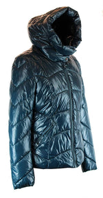 Load image into Gallery viewer, Petrol Blau glänzend warm Größe: L/XL Damen Kragen Kapuzenjacke gefüttert Winterjacke Parka Steppjacke mit Kapuze warm &amp; Winddicht

