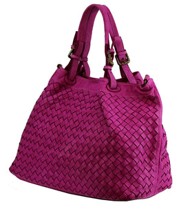 BZNA Rene Bag fuxia Italy Designer geflochten Damen Handtasche Schultertasche Tasche Schafsleder Shopper Neu