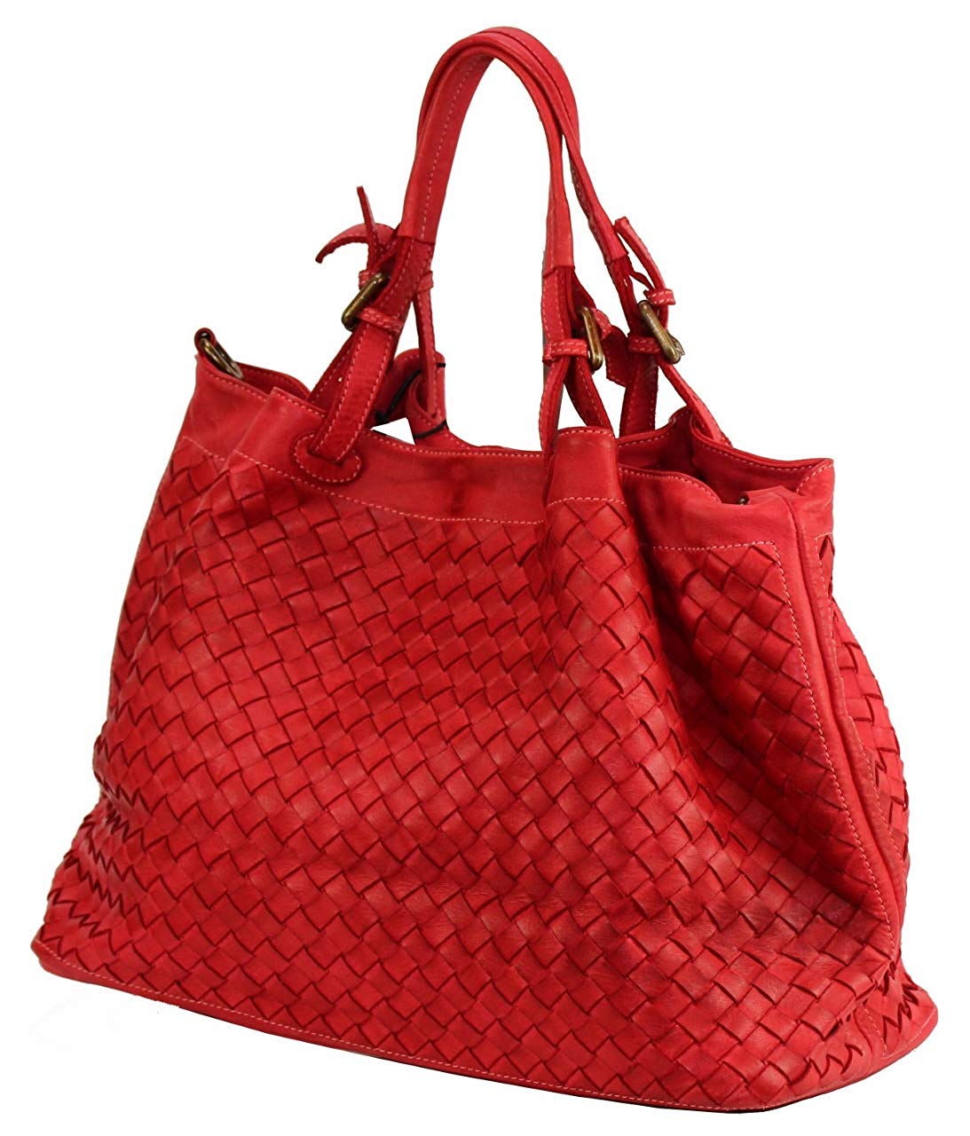 BZNA Rene Bag rosso Rot red Italy Designer geflochten Damen Handtasche Schultertasche Tasche Schafsleder Shopper Neu