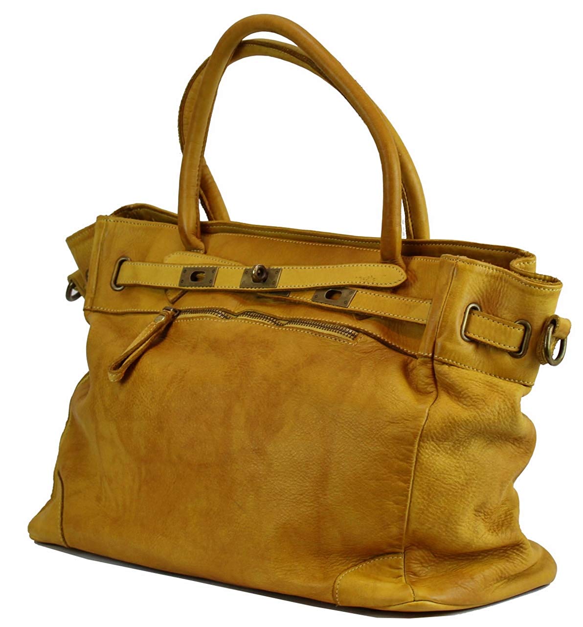BZNA Bag Mila Gelb giallo vintage Italy Designer Business Damen Handtasche Ledertasche Schultertasche Tasche Leder Shopper Neu