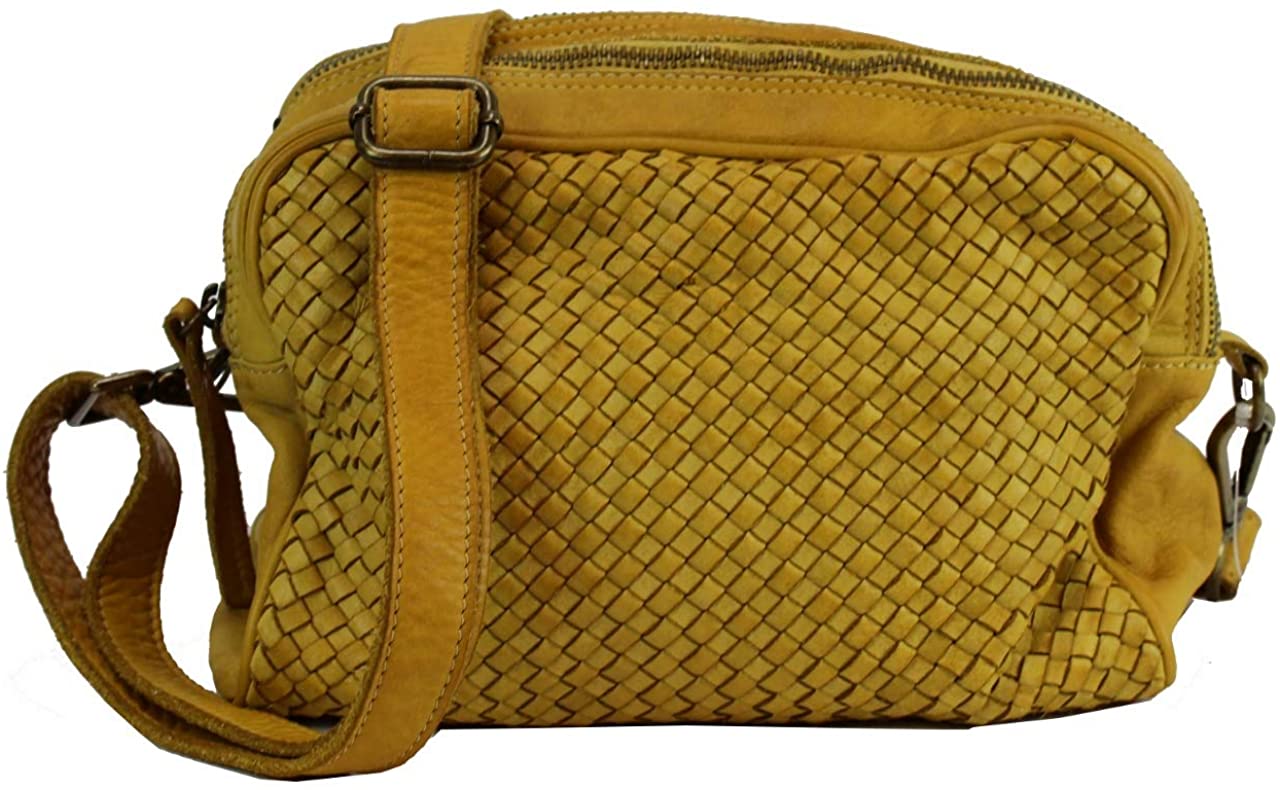 BZNA Bag Lucy Gelb Yellow Italy Designer Clutch Braided Ledertasche Umhängetasche Damen Handtasche Schultertasche Tasche Leder Shopper Neu