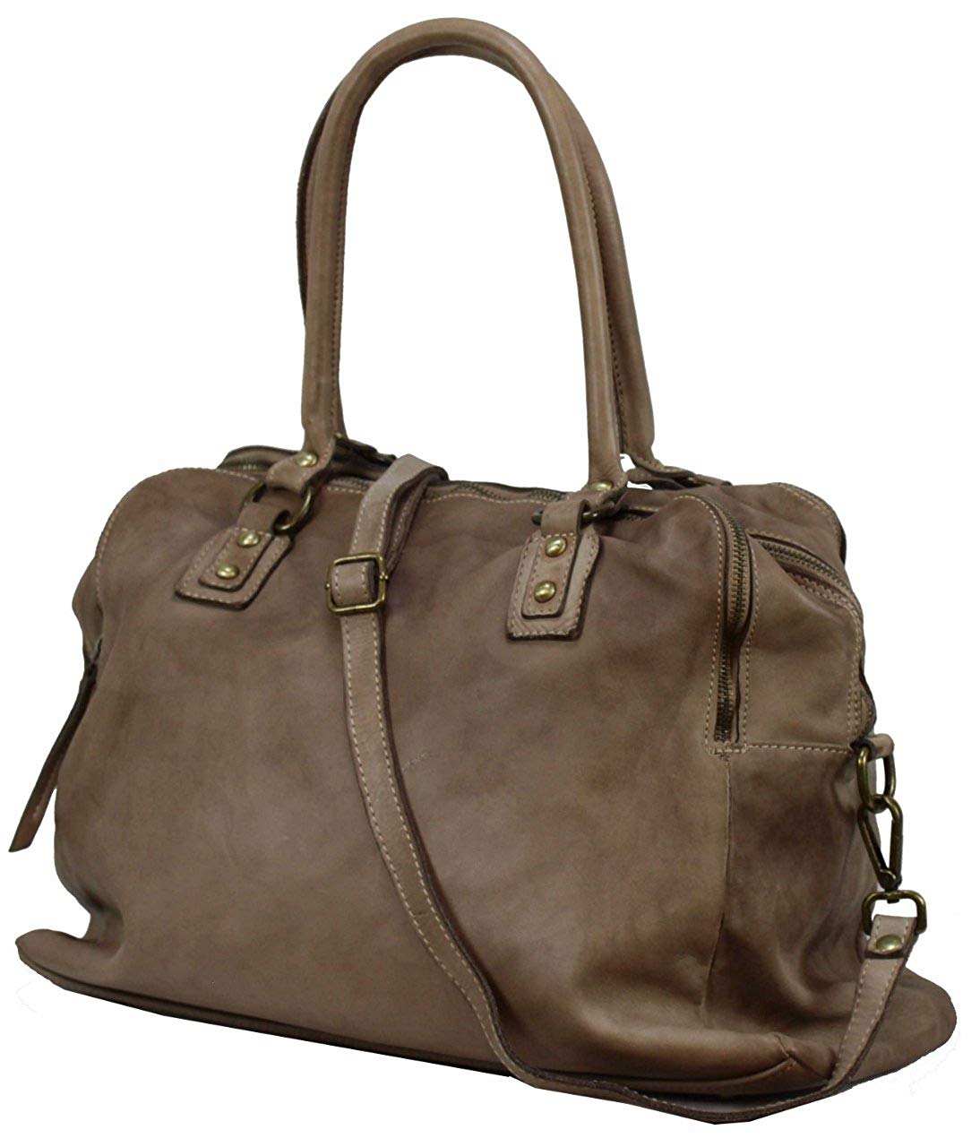 BOZANA Bag Lue beige Italy Designer Messenger Damen Handtasche Schultertasche Tasche Leder Shopper Neu