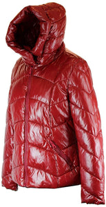 BZNA Rot glänzend warm Größe: M/L Damen Kragen Kapuzenjacke gefüttert Winterjacke Parka Steppjacke mit Kapuze warm & Winddicht