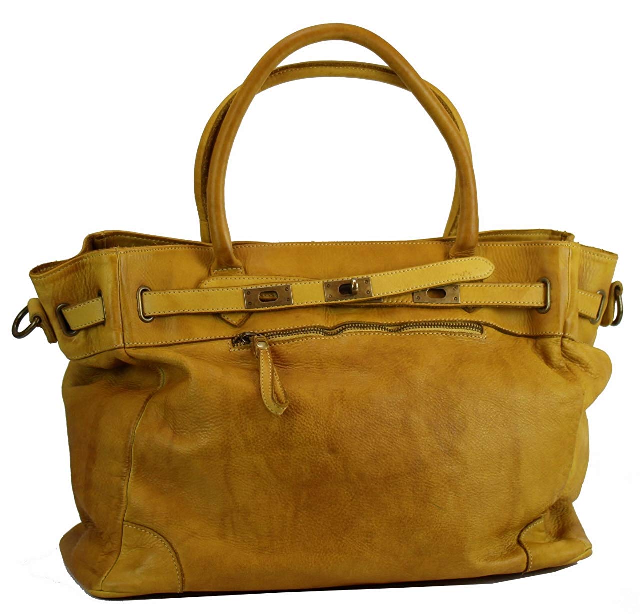 BZNA Bag Mila Gelb giallo vintage Italy Designer Business Damen Handtasche Ledertasche Schultertasche Tasche Leder Shopper Neu