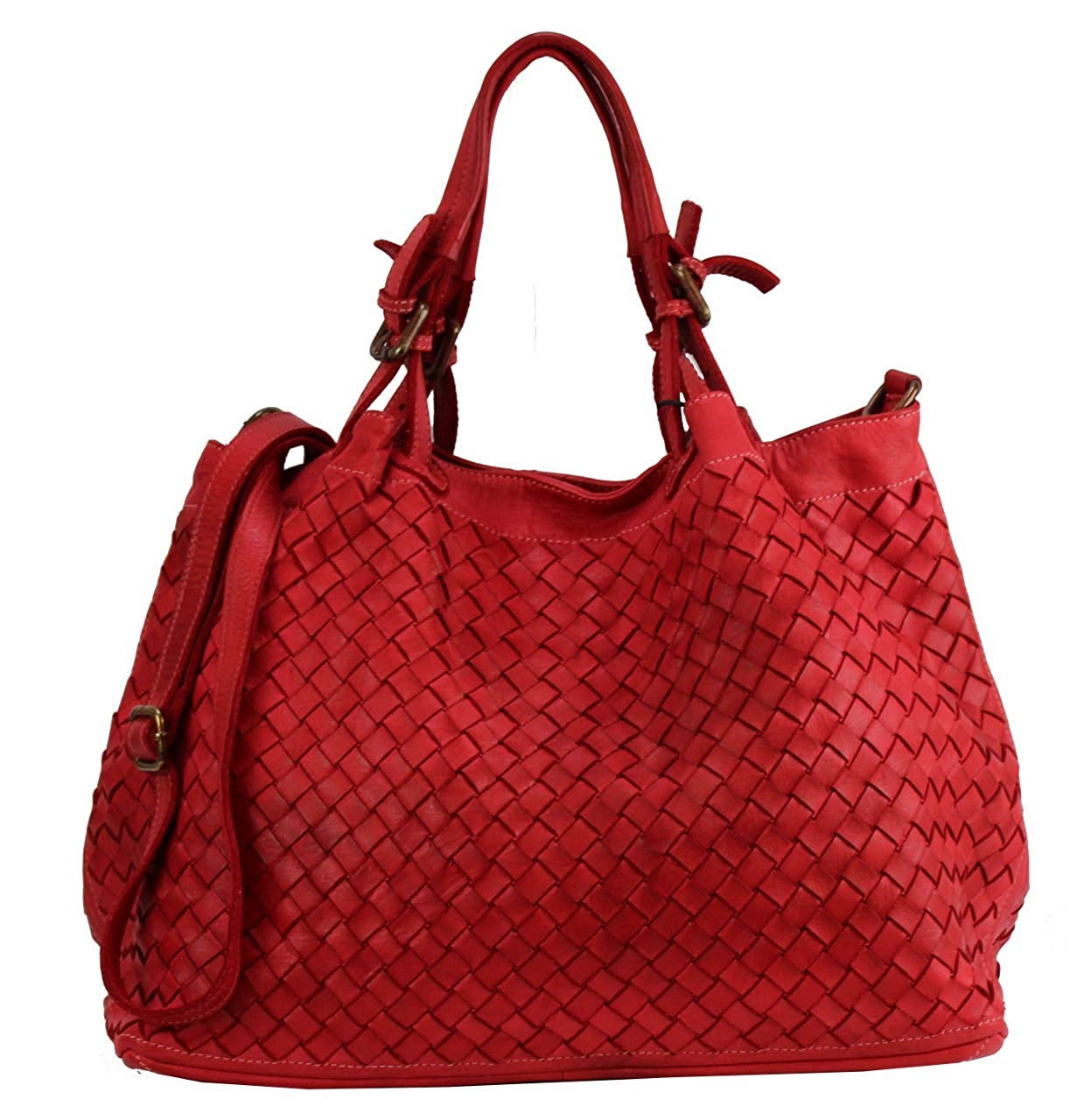 BZNA Rene Bag rosso Rot red Italy Designer geflochten Damen Handtasche Schultertasche Tasche Schafsleder Shopper Neu