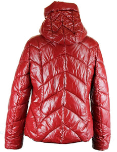 BZNA Rot glänzend warm Größe: M/L Damen Kragen Kapuzenjacke gefüttert Winterjacke Parka Steppjacke mit Kapuze warm & Winddicht