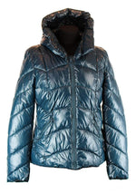 Load image into Gallery viewer, Petrol Blau glänzend warm Größe: L/XL Damen Kragen Kapuzenjacke gefüttert Winterjacke Parka Steppjacke mit Kapuze warm &amp; Winddicht
