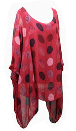 Load image into Gallery viewer, BZNA Seiden Tunika Rot Bluse mit Punkten pünktchen Muster Seidentunika Fledermaus Ärmel 38 40 42 44 46 one size Damen Dress Oberteil elegant
