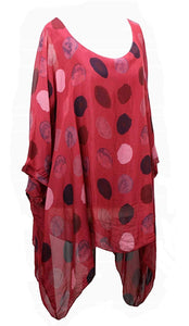 BZNA Seiden Tunika Rot Bluse mit Punkten pünktchen Muster Seidentunika Fledermaus Ärmel 38 40 42 44 46 one size Damen Dress Oberteil elegant