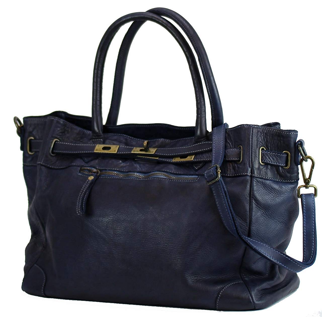 BZNA Bag Mila Blau navy vintage Italy Designer Business Damen Handtasche Ledertasche Schultertasche Tasche Leder Shopper Neu