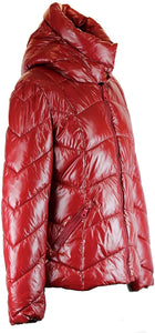 BZNA Rot glänzend warm Größe: M/L Damen Kragen Kapuzenjacke gefüttert Winterjacke Parka Steppjacke mit Kapuze warm & Winddicht