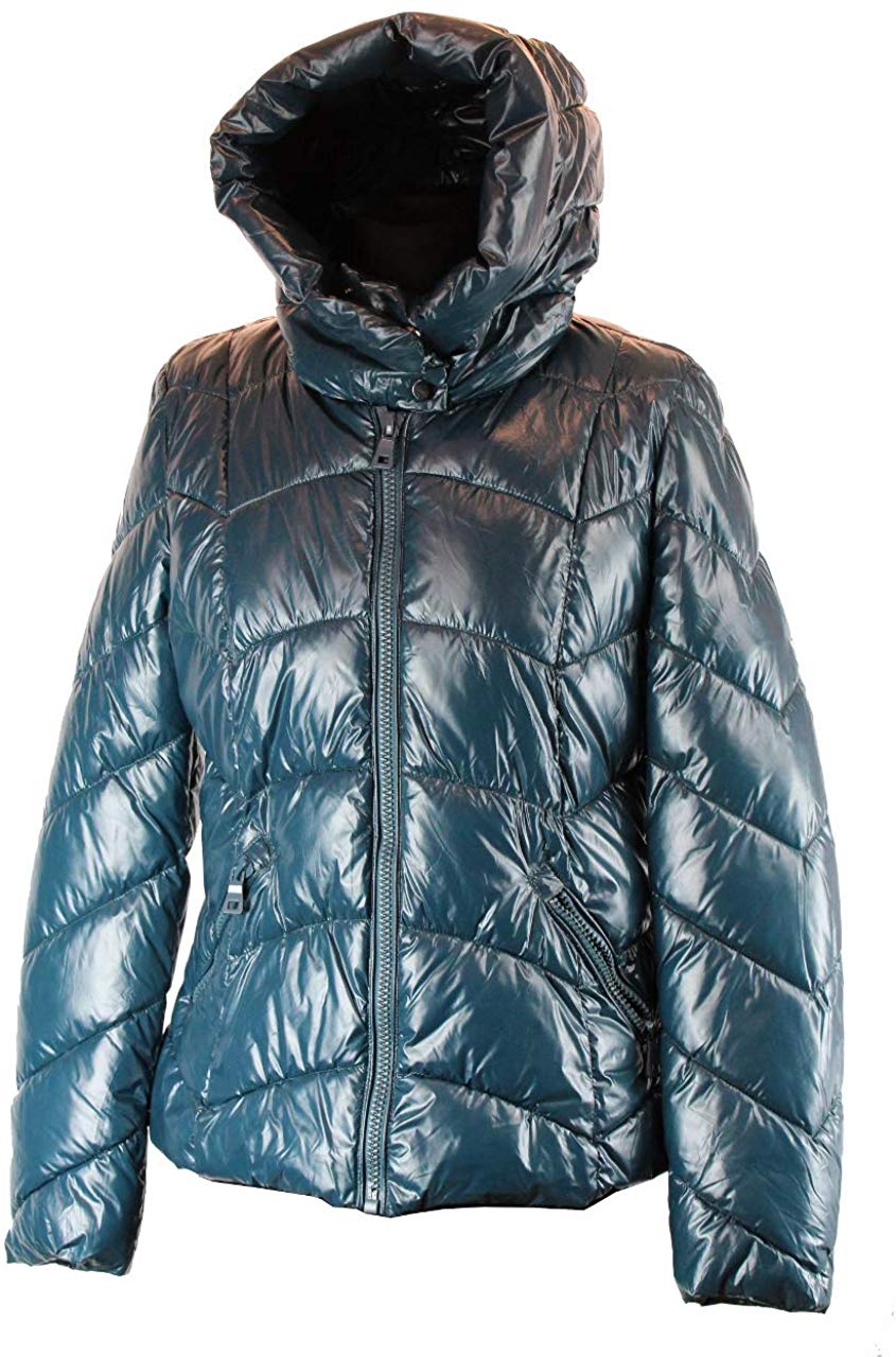 BZNA Petrol Blau glänzend warm Größe: XL/XXL Damen Kragen Kapuzenjacke gefüttert Winterjacke Parka Steppjacke mit Kapuze warm & Winddicht