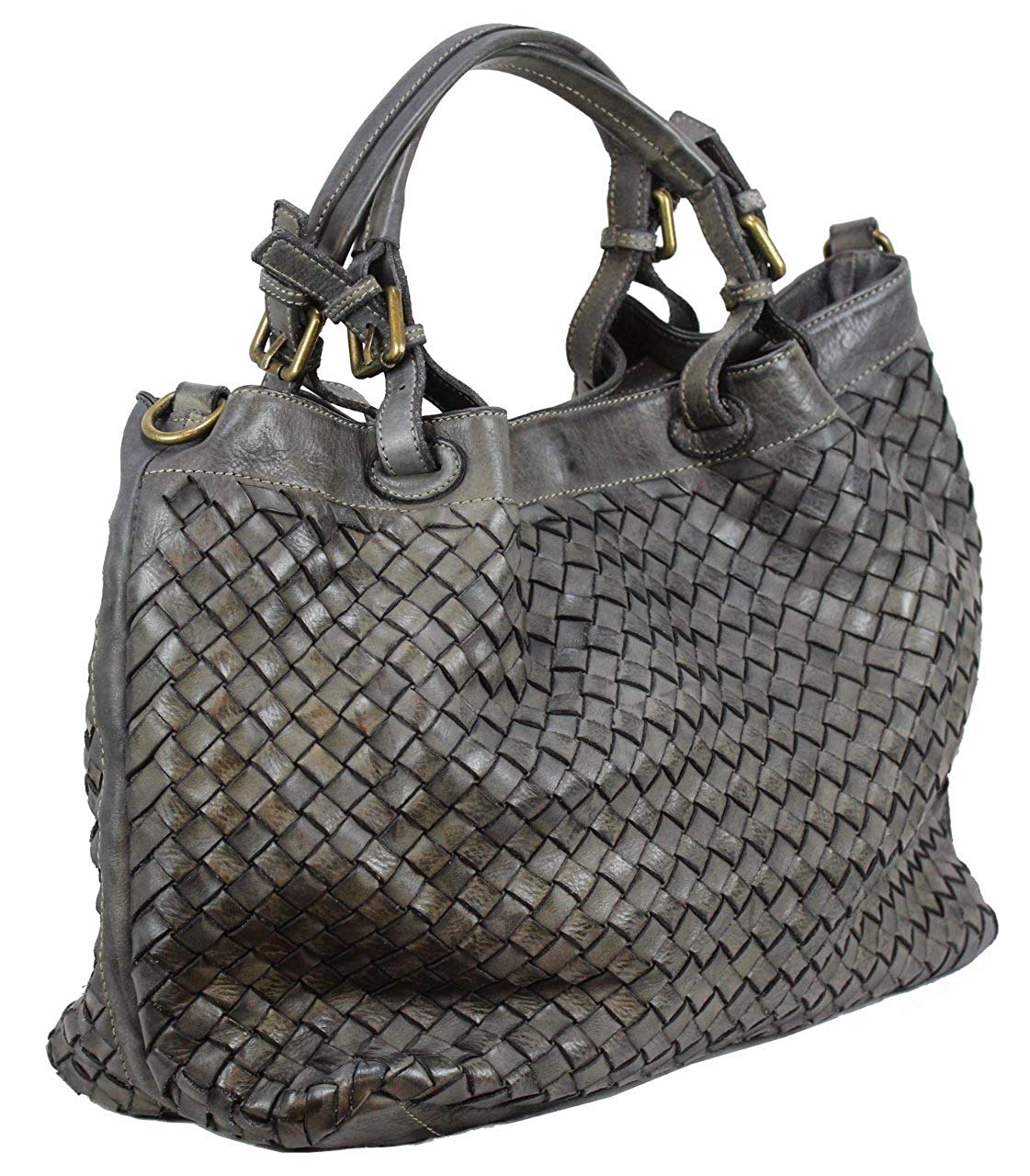 BZNA Bag Rene grey Italy Designer geflochten Damen Handtasche Schultertasche Tasche Schafsleder Shopper Neu