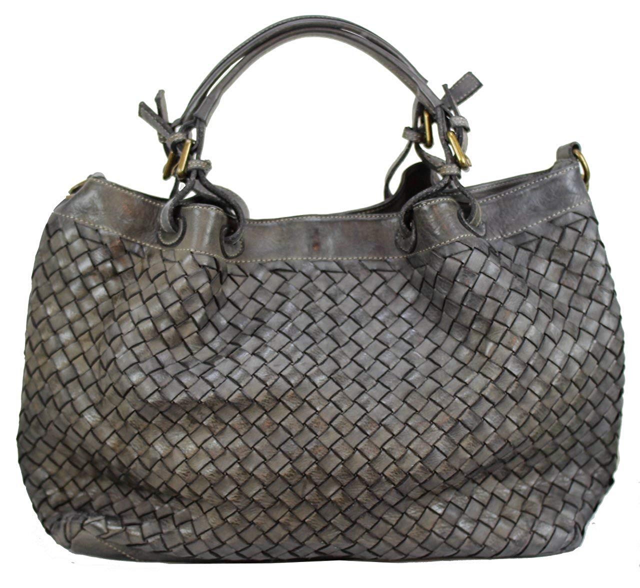 BZNA Bag Rene grey Italy Designer geflochten Damen Handtasche Schultertasche Tasche Schafsleder Shopper Neu