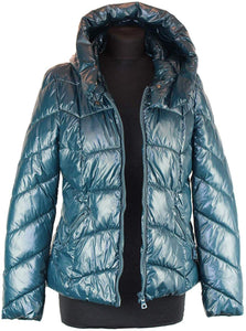 BZNA Petrol Blau glänzend warm Größe: XL/XXL Damen Kragen Kapuzenjacke gefüttert Winterjacke Parka Steppjacke mit Kapuze warm & Winddicht
