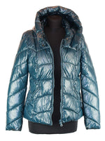 Load image into Gallery viewer, Petrol Blau glänzend warm Größe: L/XL Damen Kragen Kapuzenjacke gefüttert Winterjacke Parka Steppjacke mit Kapuze warm &amp; Winddicht
