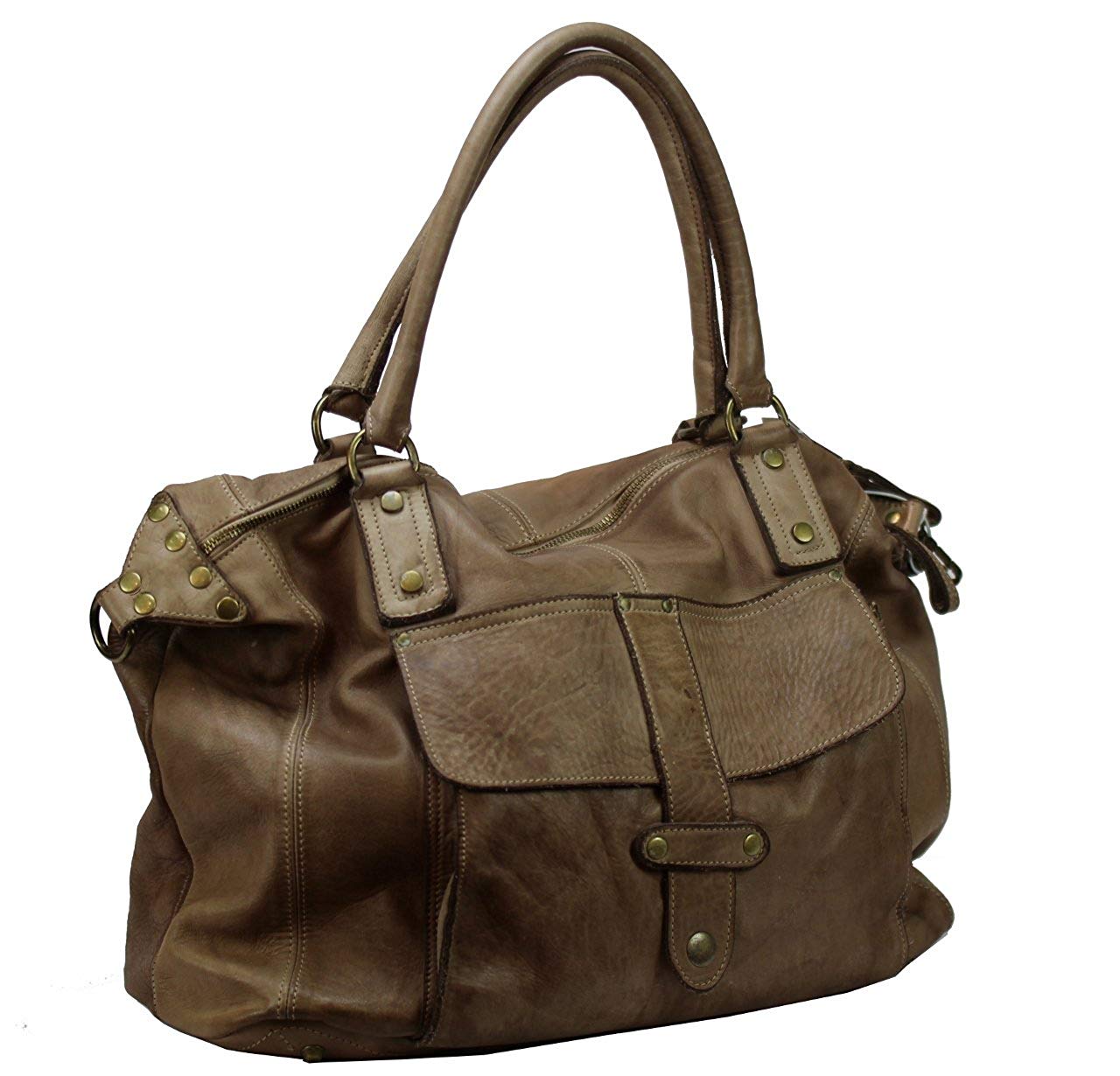 BOZANA Bag Viola beige Italy Designer Damen Handtasche Ledertasche Schultertasche Tasche Leder Shopper Neu