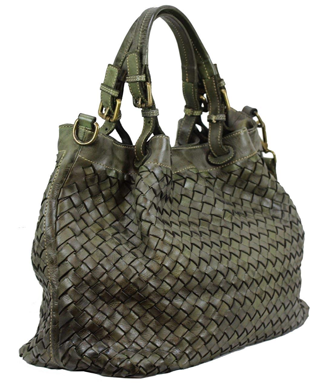 BZNA Bag Rene verde Italy Designer geflochten Damen Handtasche Schultertasche Tasche Schafsleder Shopper Neu