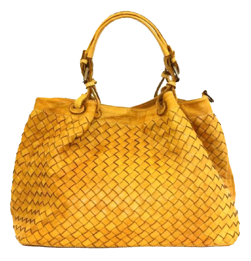 BZNA Bag Rene gelb giallo Italy Designer geflochten Damen Handtasche Schultertasche Tasche Schafsleder Shopper Neu